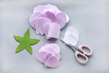 Step by step master-class workshop, handicraft guide, top view on making hair jewelry with Artificial Rose Flowers from foam, EVA spongy material, foamiran, Foma.