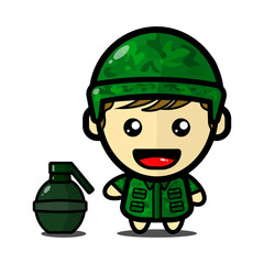 Cute illustration of boy soldier with grenade, Army Vector. EPS 10