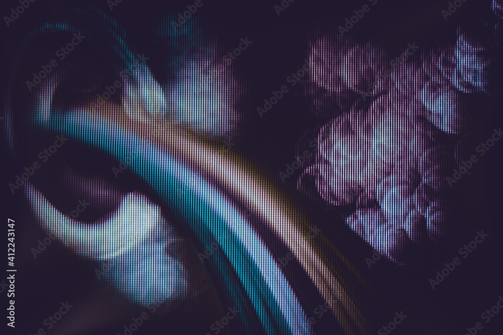 Aufkleber Beautiful abstract rainbow bridge and multi colored space background in the darkness. Macro  photography view. Close-up of pixel.