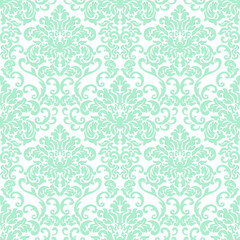 Seamless damask wallpaper green color vector on white background 