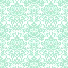 Foto op Canvas Seamless damask wallpaper green color vector on white background  © Larisa