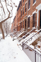  Brownstone houses, Brooklyn, New York, snow storm, winter