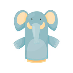 Hand or finger puppets play doll elephant. Cartoon color toy for children theater, kids games. Vector cute and funny animal character, isolated icon on white background