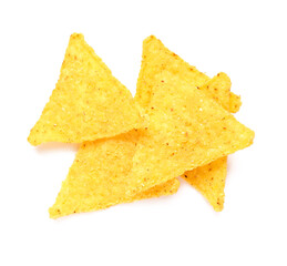 Tasty nachos on white background