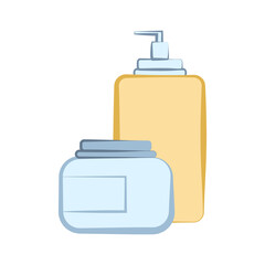 Jar icon with cosmetics, shampoo, cream, lotion. Flat vector illustration.