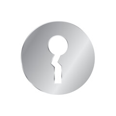 Metal door lock. Gray round lock. House interior element. Vector sign