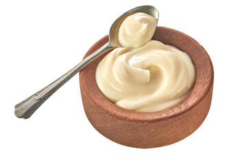 Bowl of creamy mayonnaise with spoon