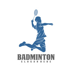 Modern Passionate Badminton Player In Action Logo, Creative Badminton design concepts template, icon symbol