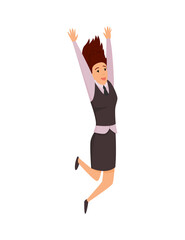 Jumping business people. Business woman jumps on a white background. Vector illustration of a flat design. Office worker jumping. Part of cartoon business team