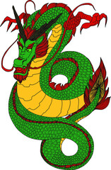 Infinity red dragon in circle isolate on white background.Chinese lucky dragon eight shape in circle.