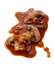 Sliced fresh autumn mushrooms in a rich gravy
