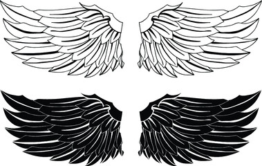 Obraz premium Hand drawn wing set.Sticker wing tattoo.Doodle and sketch style wing of bird tattoo.