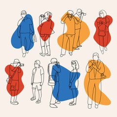  Set of People Taking Pictures With Photo Cameras and Smart Phone.