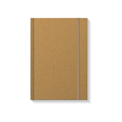 Blank brown kraft paper book or notebook with brown elastic mockup template.