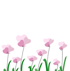 Naklejka premium pink tulip flowers border, beautiful flowers blooming in the garden, nature canvas art drawing, digital painting, floral pattern abstract background, graphic design illustration wallpaper