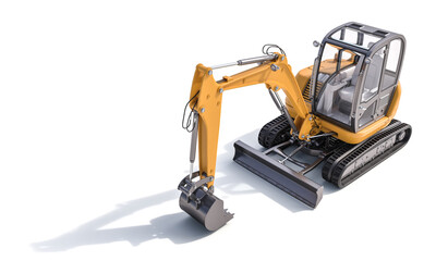 small yellow excavator on the white background.