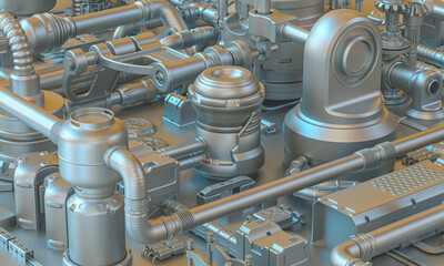 background 3d render of abstract sci-fi textured metal