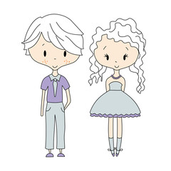 Illustration of kids icons, groups, . Boy and Girl Dolls