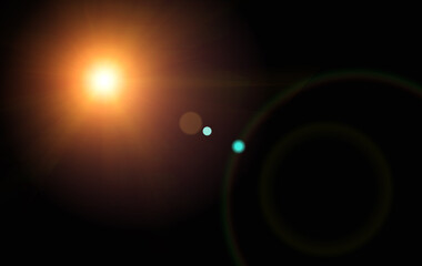 Abstract natural sun glare on black