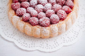 Delicious french Charlotte cake with raspberries