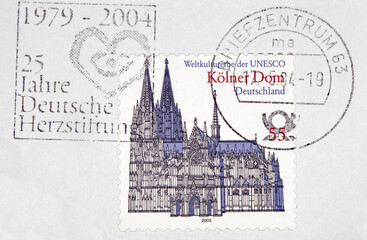 Briefmarke stamp gestempelt used frankiert cancel vintage retro alt old kirche kölner dom church...