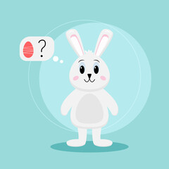 White Easter bunny with an easter egg on blue background. Vector illustration