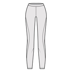 Yoga pants Leggings technical fashion illustration with low waist, rise, full length. Flat sport training, casual bottom knit trousers apparel template front, grey color. Women men unisex CAD mockup