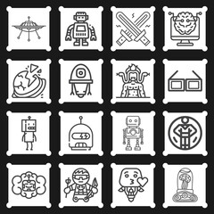 16 pack of fabrication  lineal web icons set