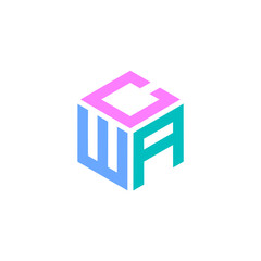 Hexagon logo with CWA letter. Initial design vector