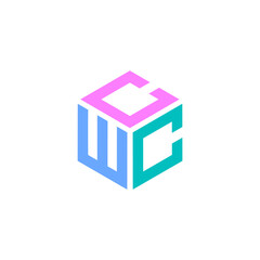 Hexagon logo with CWC letter. Initial design vector