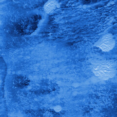 Blue ink and watercolor frost texture on white paper background. Paint leaks and decalcomania effects. Hand-painted gouache abstract image. Mess on the canvas.