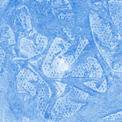 Blue ink and watercolor frost texture on white paper background. Paint leaks and decalcomania effects. Hand-painted gouache abstract image. Mess on the canvas.