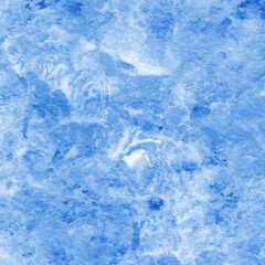 Blue ink and watercolor frost texture on white paper background. Paint leaks and decalcomania effects. Hand-painted gouache abstract image. Mess on the canvas.