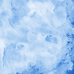 Blue ink and watercolor frost texture on white paper background. Paint leaks and decalcomania effects. Hand-painted gouache abstract image. Mess on the canvas.