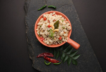 Upma made of Semolina, an South Indian breakfast also popular in Maharashtra ,india