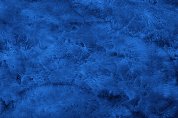 Blue ink and watercolor frost texture on white paper background. Paint leaks and decalcomania effects. Hand-painted gouache abstract image. Mess on the canvas.