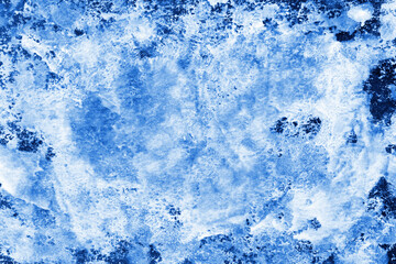 Blue ink and watercolor frost texture on white paper background. Paint leaks and decalcomania effects. Hand-painted gouache abstract image. Mess on the canvas.