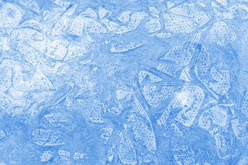 Blue ink and watercolor frost texture on white paper background. Paint leaks and decalcomania effects. Hand-painted gouache abstract image. Mess on the canvas.
