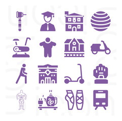 16 pack of exercise  filled web icons set