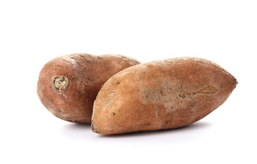 Sweet potatoes on white background