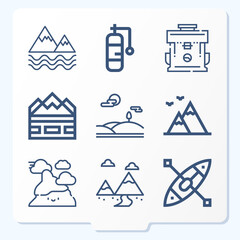 Simple set of 9 icons related to adventure