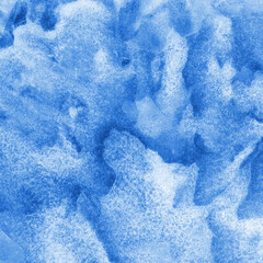 Blue ink and watercolor frost texture on white paper background. Paint leaks and decalcomania effects. Hand-painted gouache abstract image. Mess on the canvas.