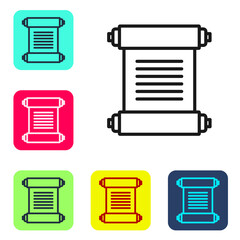 Black line Decree, paper, parchment, scroll icon icon isolated on white background. Set icons in color square buttons. Vector.