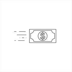 Fast cash line icon in flat style. Transfer symbol. Simple money symbol isolated on white background.