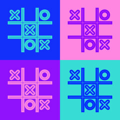 Pop art line Tic tac toe game icon isolated on color background. Vector.