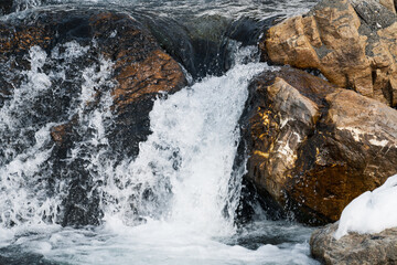 a mountain creek in the spring with water of melting snow