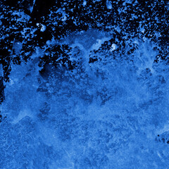 Blue ink and watercolor frost texture on white paper background. Paint leaks and decalcomania effects. Hand-painted gouache abstract image. Mess on the canvas.