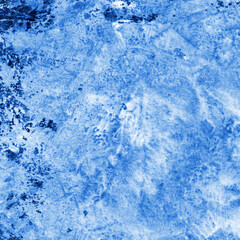 Fototapeta na wymiar Blue ink and watercolor frost texture on white paper background. Paint leaks and decalcomania effects. Hand-painted gouache abstract image. Mess on the canvas.
