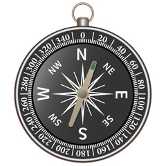 realistic hiking compass isolated on white background vector illustration, navigation and finding the right way concept