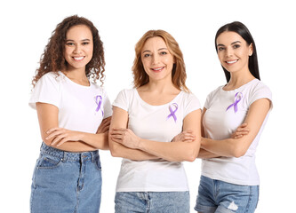 Women with ribbons on white background. Cancer awareness concept